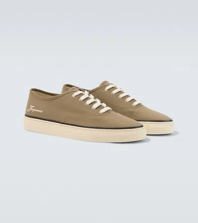 Jacquemus Cotton Low-top Sneakers With Embroidered Logo In Brown