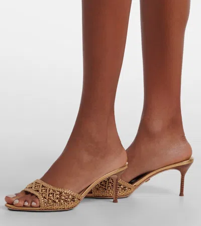 Veronica Beard 70mm Tia Macrame Metallic Leather Sandals In Gold