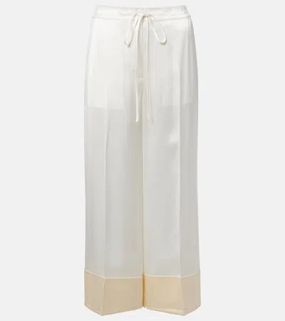 Totême Wide-leg Satin Trousers With Drawstring In White