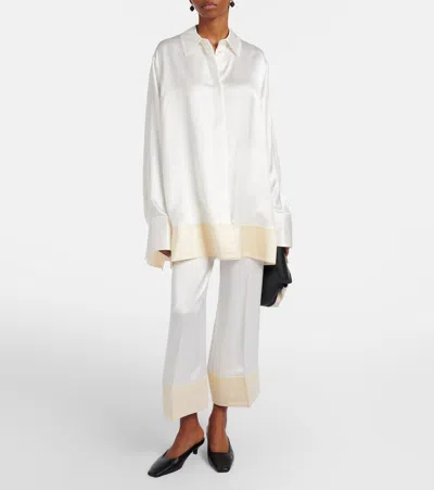 Totême Wide-leg Satin Trousers With Drawstring In White