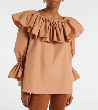 Chloé Ruffled Cotton Blouse With Drawstring Cuffs For Women