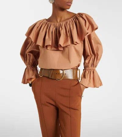 Chloé Ruffled Cotton Blouse With Drawstring Cuffs For Women