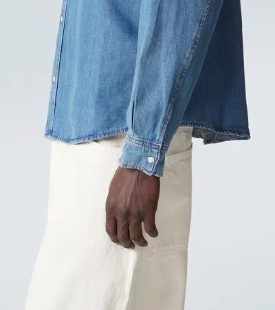 Frame Solid Cotton Blend Denim Button-down Shirt In Blue