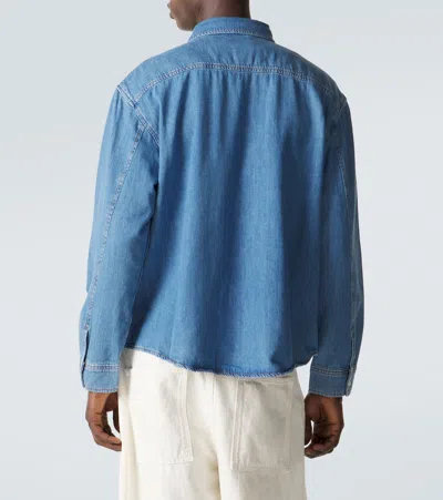 Frame Solid Cotton Blend Denim Button-down Shirt In Blue