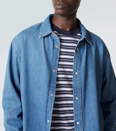 Frame Solid Cotton Blend Denim Button-down Shirt In Blue
