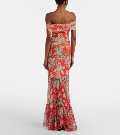 Etro Printed Off-shoulder Gown In Multi