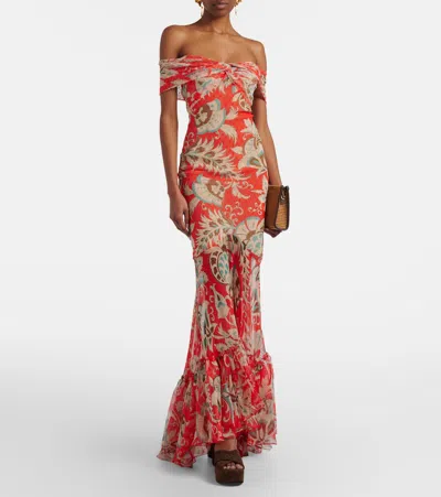 Etro Printed Off-shoulder Gown In Multi