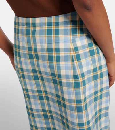 Prada Ottanio Pencil Skirt With Check Pattern In Blue