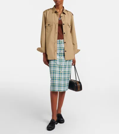 Prada Ottanio Pencil Skirt With Check Pattern In Blue