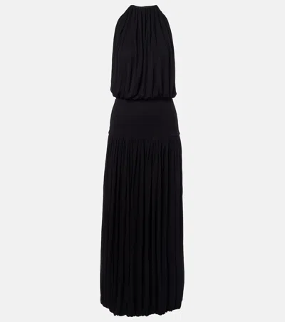 Totême Black Fluid Viscose Gathered Midi Dress In Burgundy