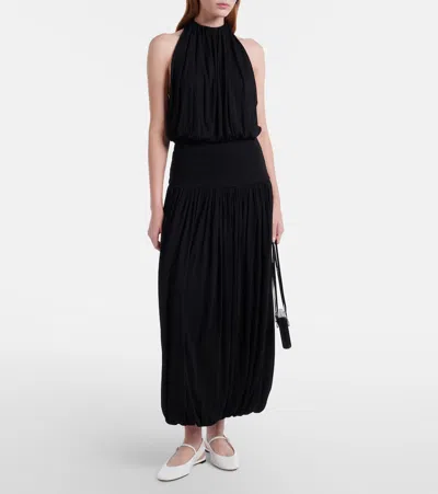 Totême Black Fluid Viscose Gathered Midi Dress In Burgundy