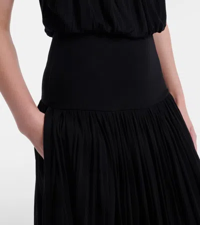 Totême Black Fluid Viscose Gathered Midi Dress In Burgundy