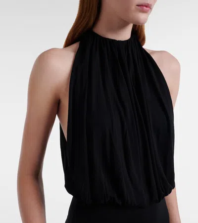 Totême Black Fluid Viscose Gathered Midi Dress In Burgundy