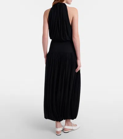 Totême Black Fluid Viscose Gathered Midi Dress In Burgundy