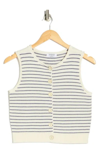 Blu Pepper Stripe Button Front Sweater Vest In Blue