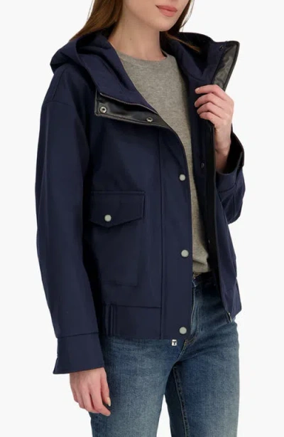 Tahari Leone Softshell Bomber Jacket In Blue
