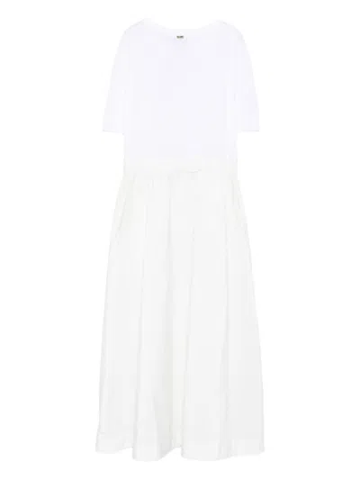 Herno White Crewneck Long Dress With Front Knot In Tech Fabric Woman In Gray