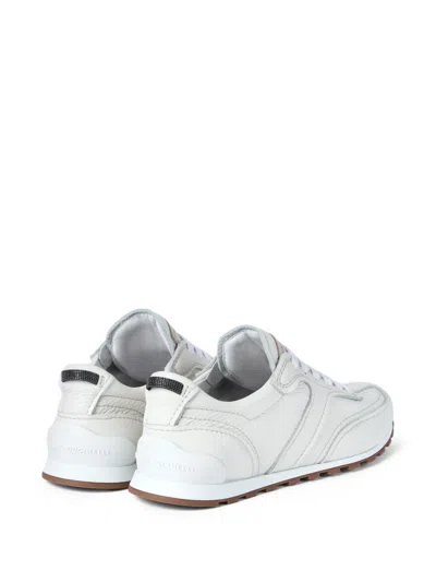 Brunello Cucinelli Grained Soft Leather Runners With Shiny Loops Shoes In White