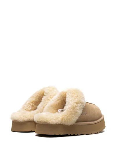 Ugg Disquette Beige Mule With Fur And Logo On Back In Suede Woman In Brown