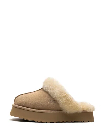 Ugg Disquette Beige Mule With Fur And Logo On Back In Suede Woman In Brown
