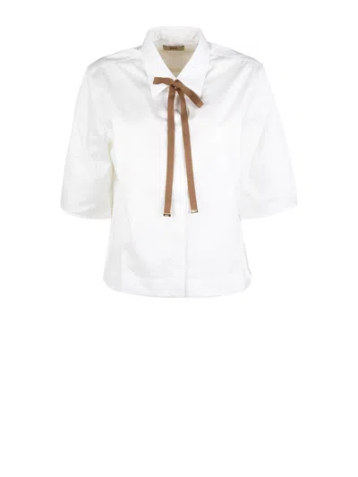 Herno Short Sleeve Shirt Collar Ribbon Detail In White