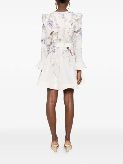 Zimmermann Kindred Spirit Luna Long Sleeve Linen Minidress In Multi