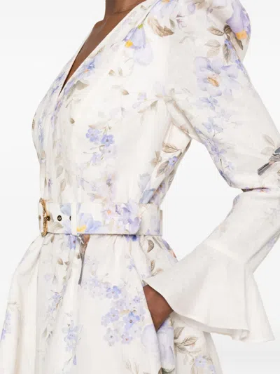 Zimmermann Kindred Spirit Luna Long Sleeve Linen Minidress In Multi