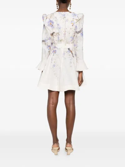 Zimmermann Kindred Spirit Luna Long Sleeve Linen Minidress In Multi