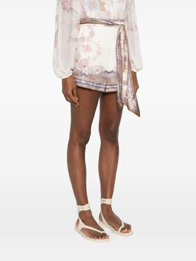 Zimmermann Womens Cream Blue Paisley Luna Scarf-tie Linen Shorts