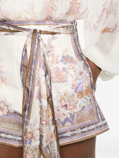 Zimmermann Womens Cream Blue Paisley Luna Scarf-tie Linen Shorts