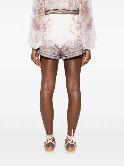 Zimmermann Womens Cream Blue Paisley Luna Scarf-tie Linen Shorts