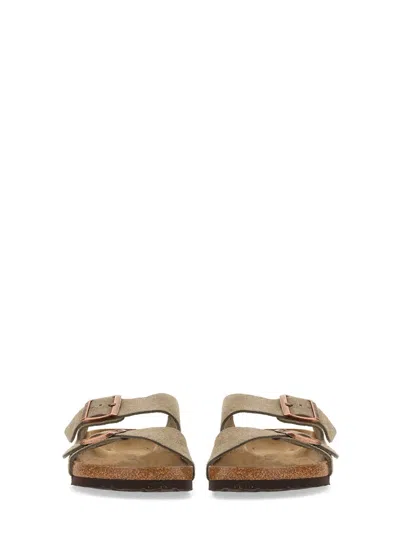 Birkenstock Arizona Sandal With Adjustable Straps In Suede Sand In Brown