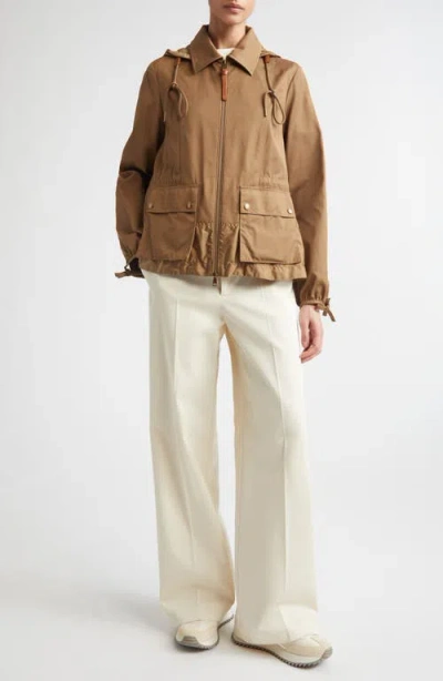 Moncler Womens Open Beige Adenium Hooded Shell-panelled Jacket In Brown