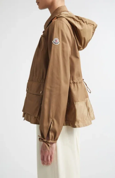 Moncler Womens Open Beige Adenium Hooded Shell-panelled Jacket In Brown