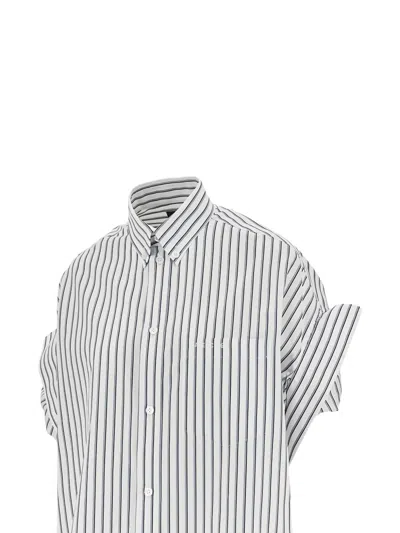 Balenciaga Women White Shirt With Button-down Collar Striped Motif And Front Pocket In Cotton Woman In Multi
