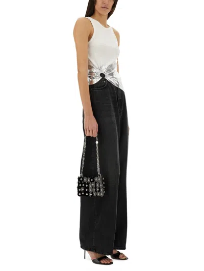 Rabanne Sleeveless Coast Tank Top With Silver Foil And Piercing Details In White