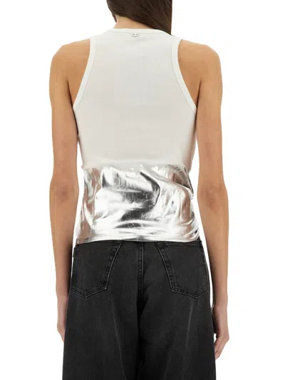 Rabanne Sleeveless Coast Tank Top With Silver Foil And Piercing Details In White
