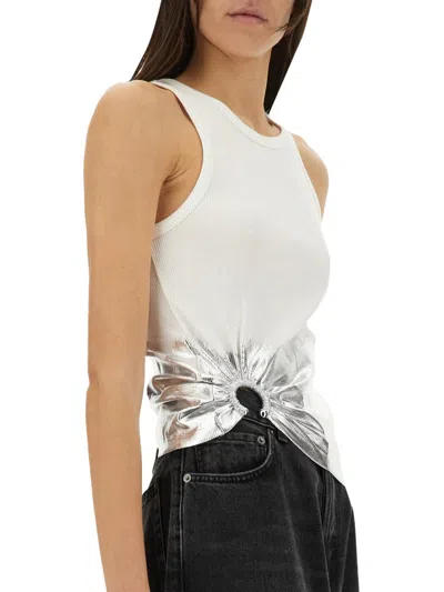 Rabanne Sleeveless Coast Tank Top With Silver Foil And Piercing Details In White