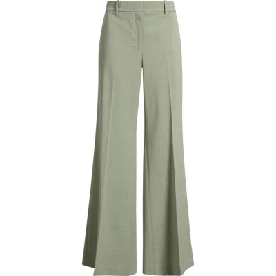 Theory Womens Vetiver Melange Fluid Flare Wide-leg Wool Trousers In Green