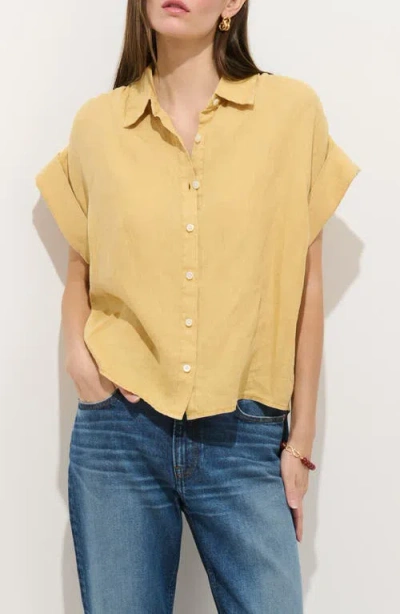 Alex Mill Maddie Linen Short Sleeve Button-up Shirt In Yellow