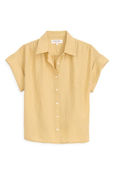 Alex Mill Maddie Linen Short Sleeve Button-up Shirt In Yellow