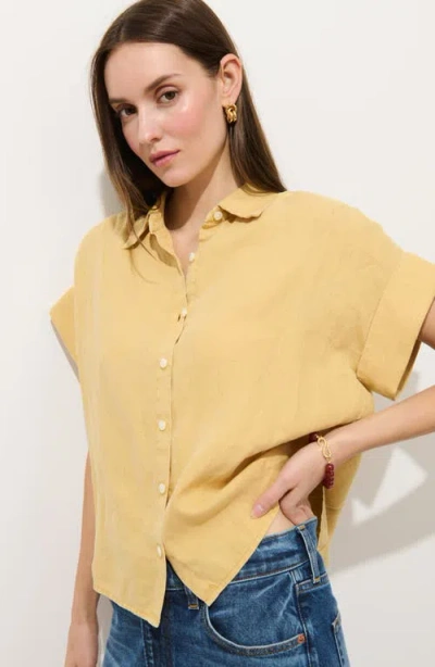 Alex Mill Maddie Linen Short Sleeve Button-up Shirt In Yellow