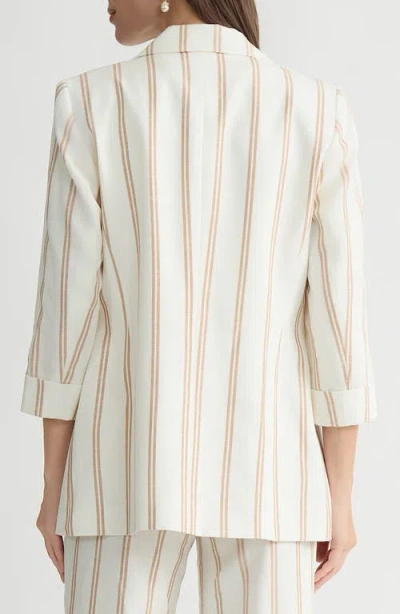 Kasper Stripe Roll Sleeve Open Front Blazer