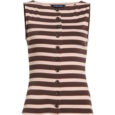 Veronica Beard Uma Stripe Rib-knit Vest In Brown