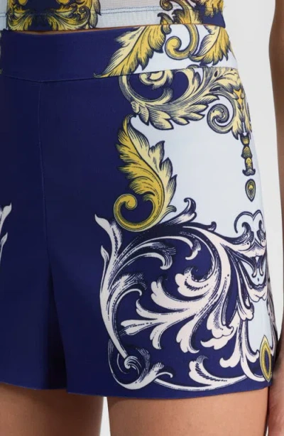 Alice And Olivia Hera Back Zip Shorts Antique Scroll In Blue