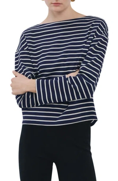 Mango Stripe Boatneck Sweatshirt In Blue