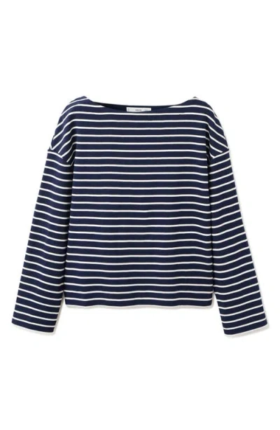 Mango Stripe Boatneck Sweatshirt In Blue