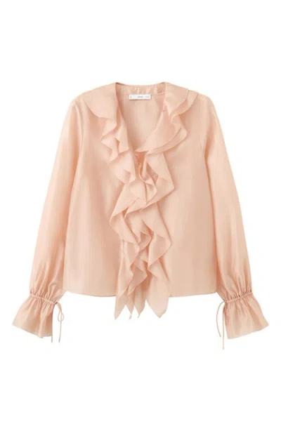 Mango Ruffle Chiffon Top In Neutral