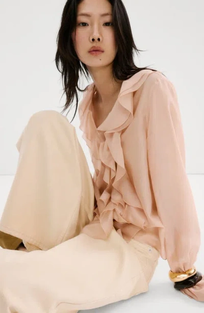 Mango Ruffle Chiffon Top In Neutral