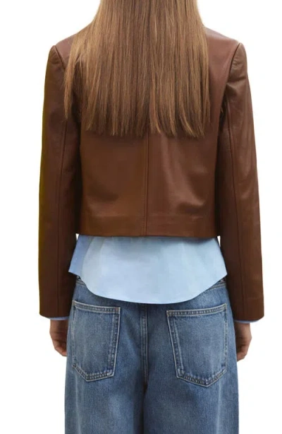 Mango Double Breasted Leather Jacket In Brown